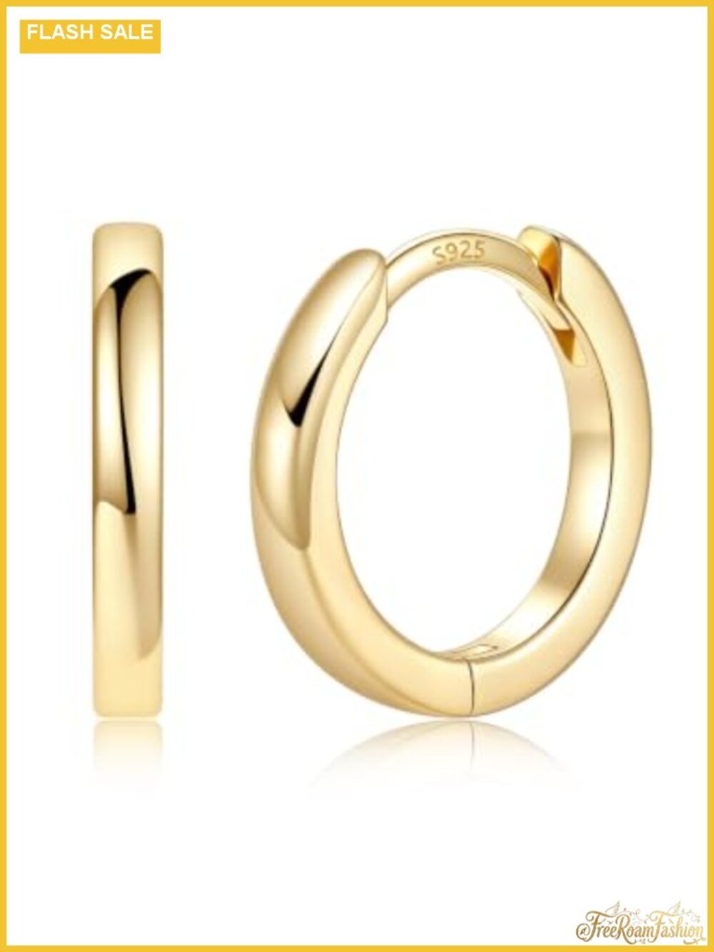 14K Gold Plated Huggie Hoop Earrings for Women, 925 Sterling Silver Posts,